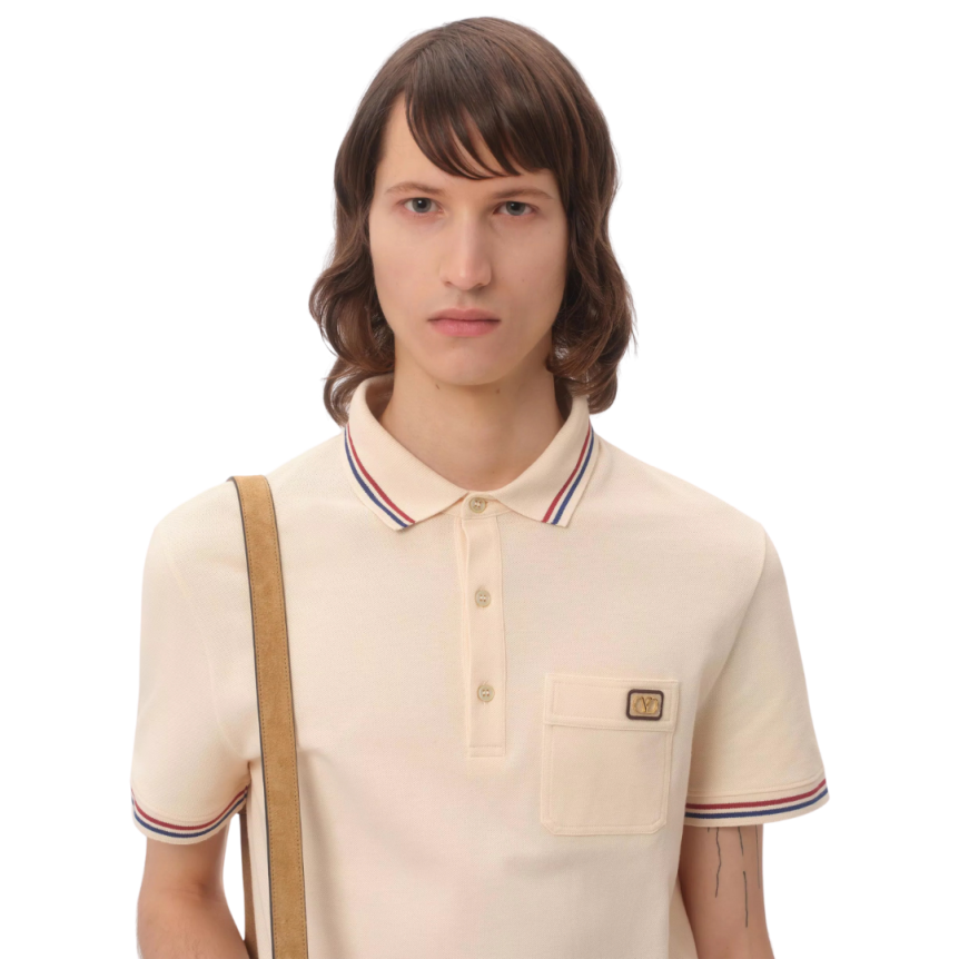 Polo VALENTINO piqué coton écru écusson V Logo