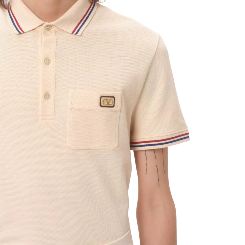 Polo VALENTINO piqué coton écru écusson V Logo