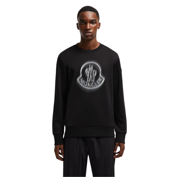 Sweat-shirt col rond MONCLER coton noir logo flouté