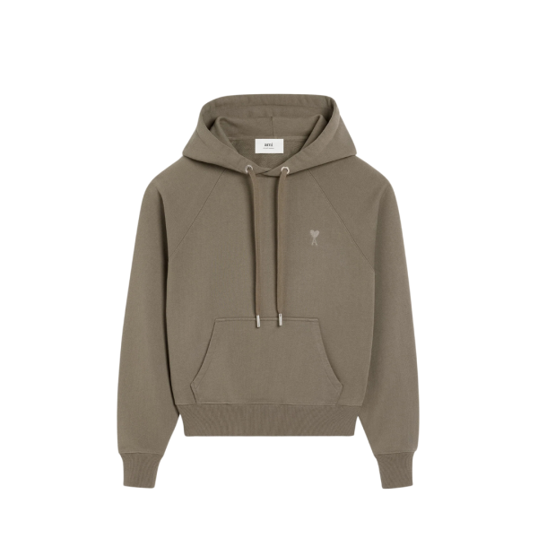 AMI Paris Sweat-shirt à capuche coton gris fume cœur ton sur ton