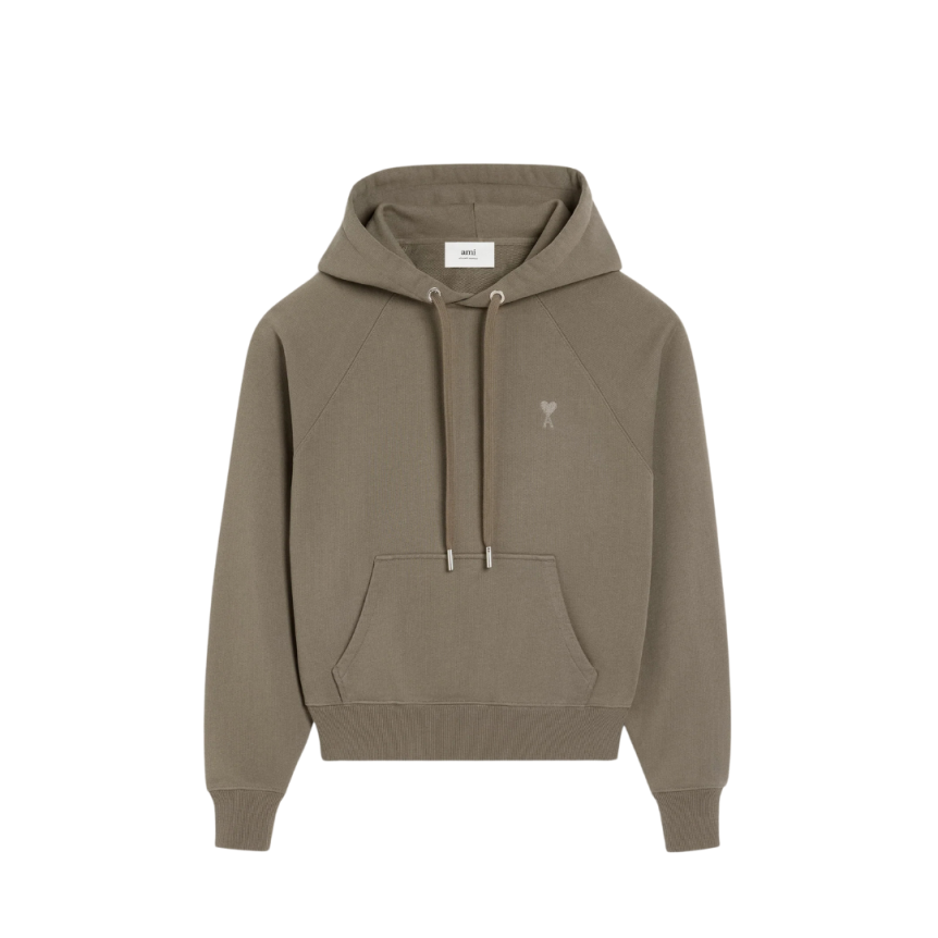 AMI Paris Sweat-shirt à capuche coton gris fume cœur ton sur ton
