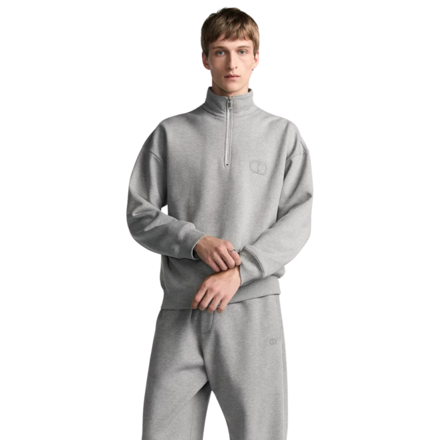 Sweatshirt demi-zippé DIOR CD Icon molleton coton gris