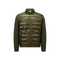 cardigan zippé bi matière laine vert kaki duvet matelasse