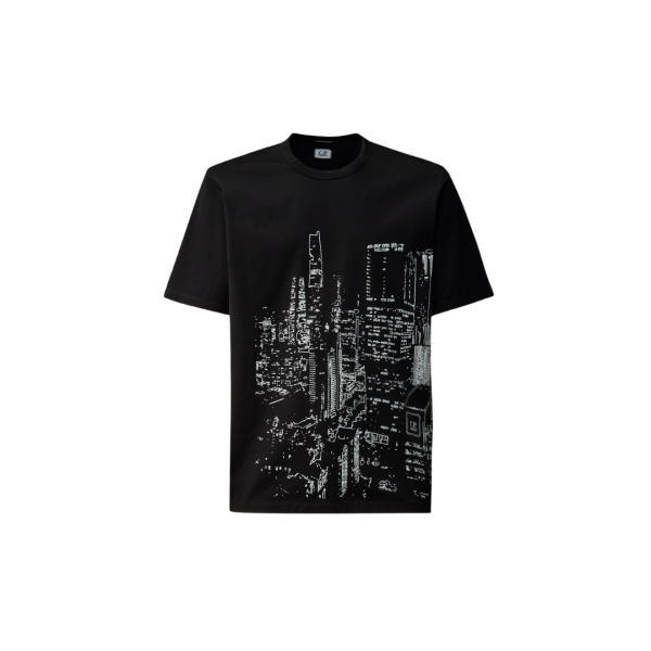T-shirt CP COMAPNY col rond coton jersey noir imprimé City Metropolis Series