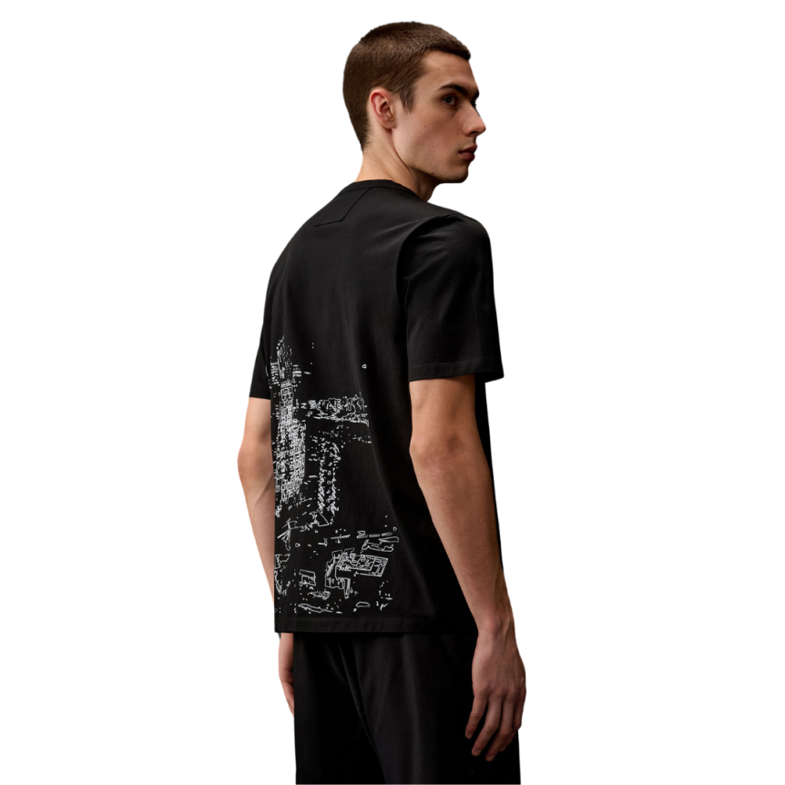 T-shirt CP COMAPNY col rond coton jersey noir imprimé City Metropolis Series