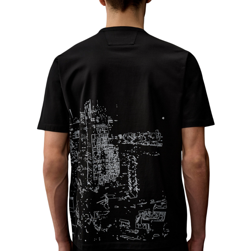 T-shirt CP COMAPNY col rond coton jersey noir imprimé City Metropolis Series