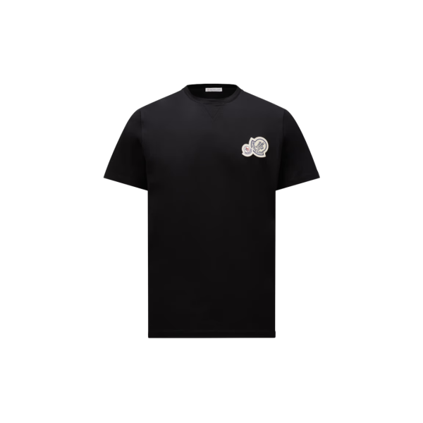 T-shirt col rond MONCLER coton noir double logo feutre