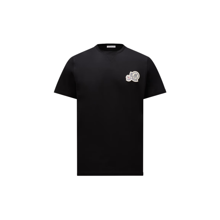 T-shirt col rond MONCLER coton noir double logo feutre