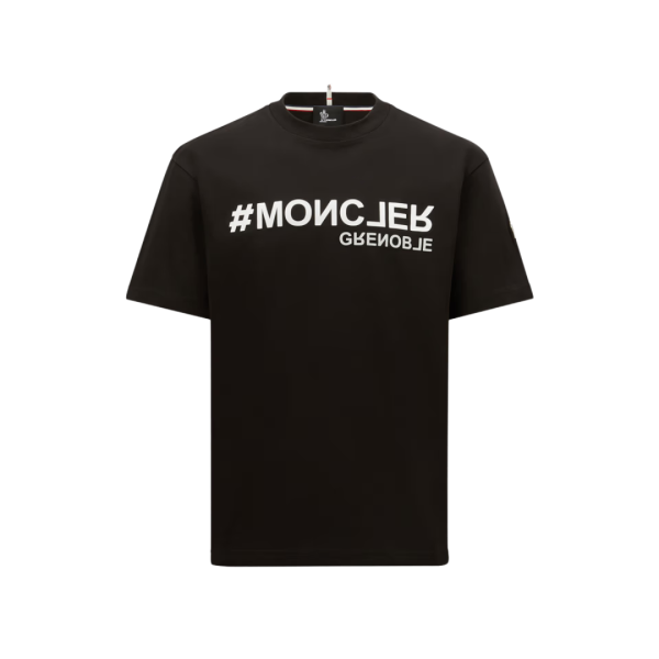 T-shirt MONCLER col rond coton noir logo Grenoble effet miroir