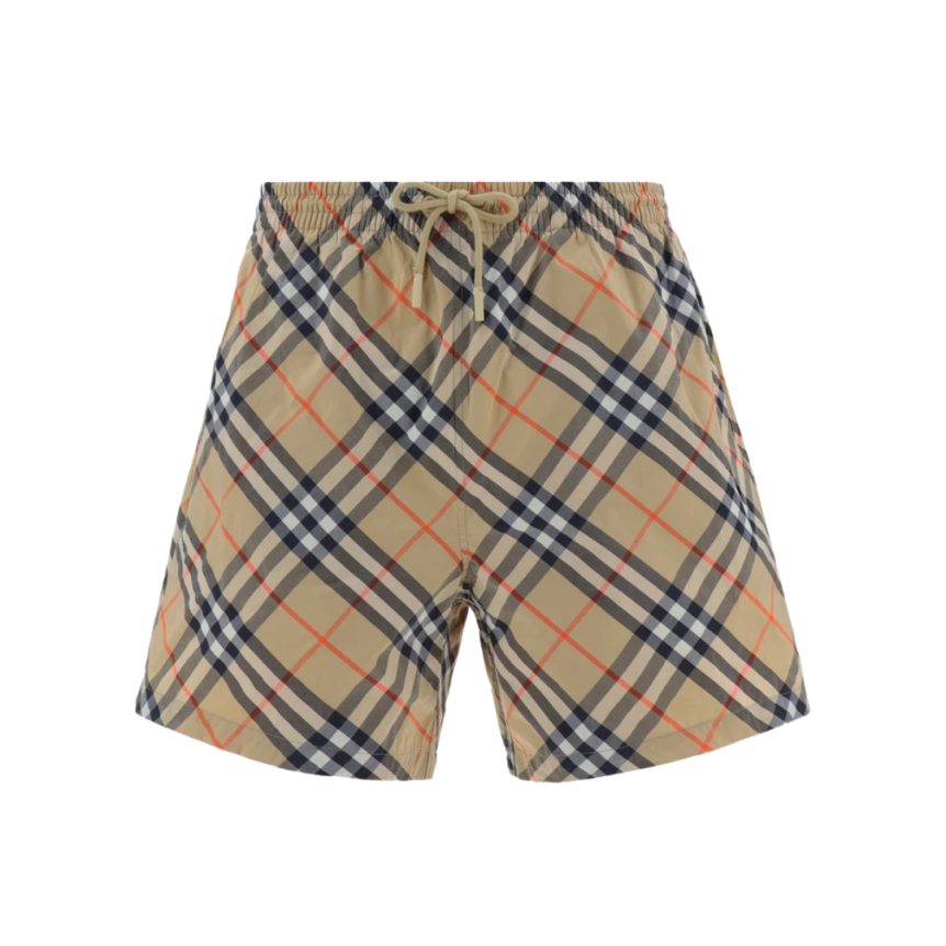 Short de bain BURBERRY check beige orange