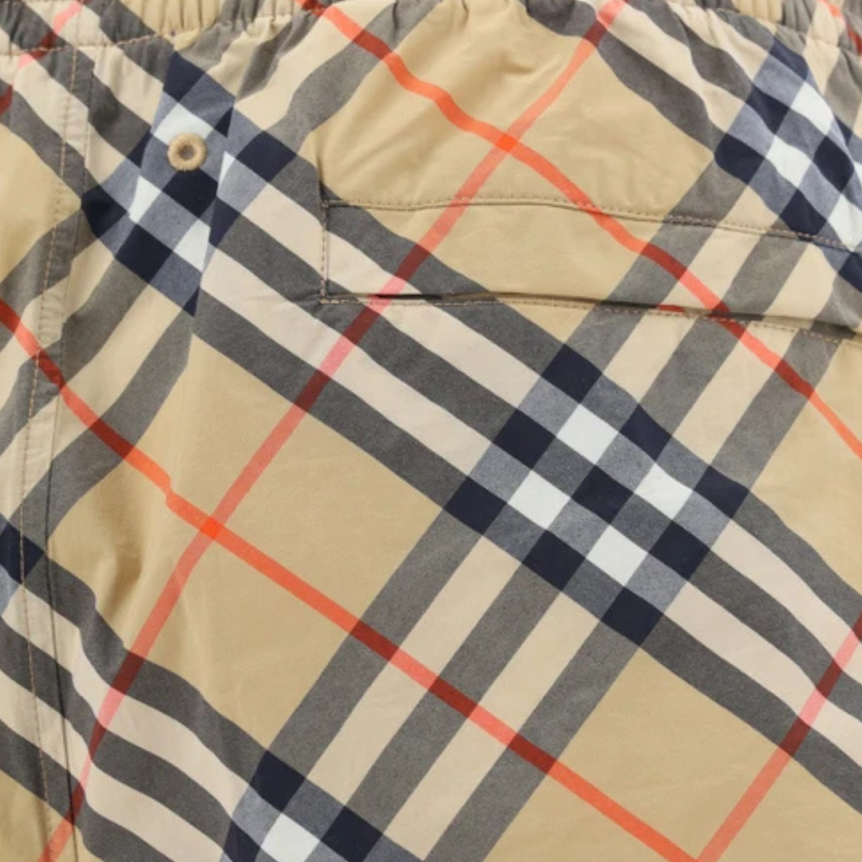 Short de bain BURBERRY check beige orange