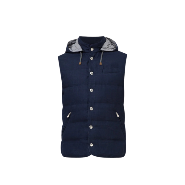 Gilet sans manche BRUNELLO CUCCINELLI doudoune bleu marine capuche