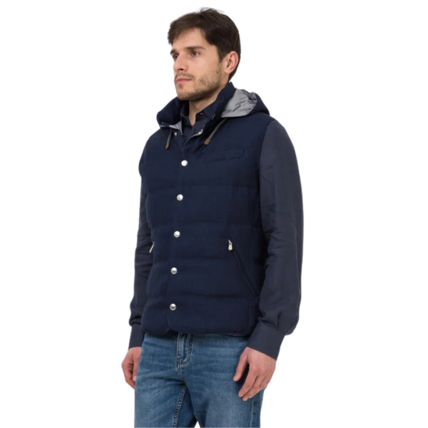 Gilet sans manche BRUNELLO CUCCINELLI doudoune bleu marine capuche