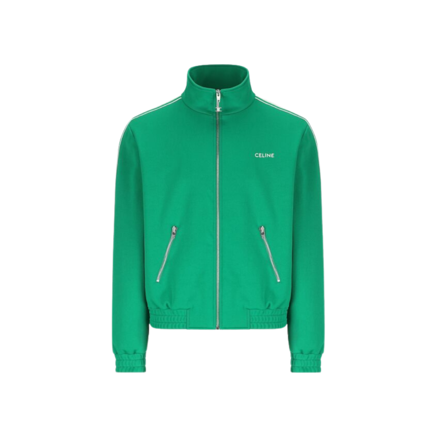 Blouson Veste zippée CELINE col montant polyester vert bande écru logo