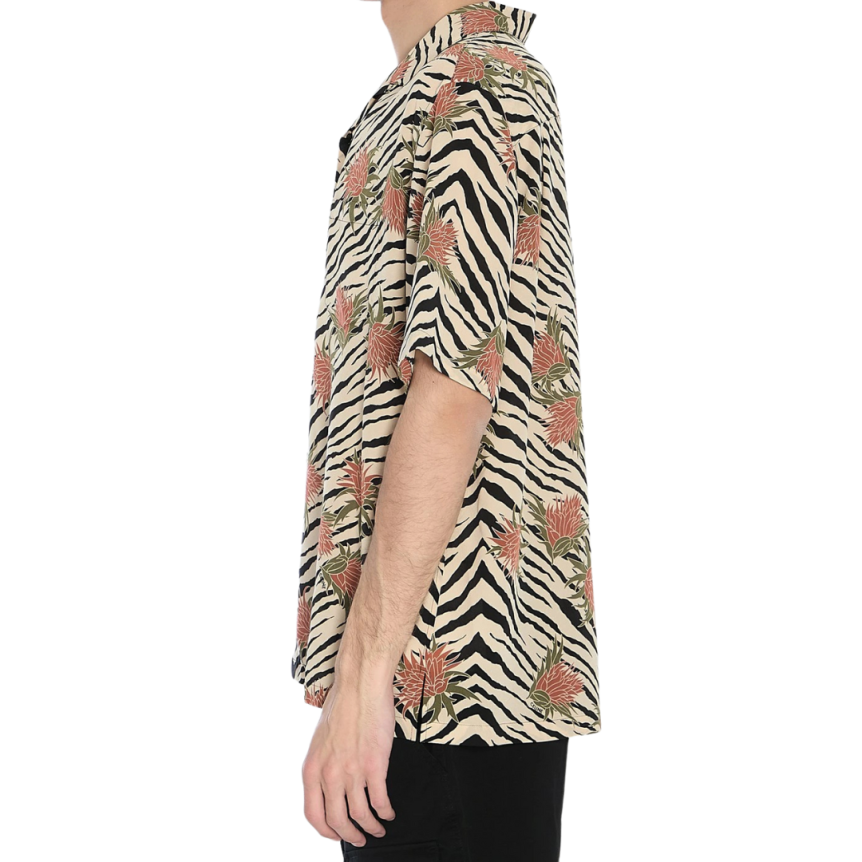 Chemise CELINE manche courte hawaïenne soie imprimé zèbre fleurs