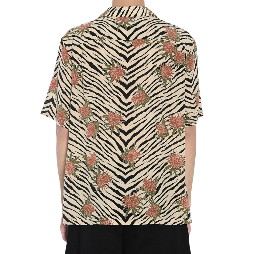 Chemise CELINE manche courte hawaïenne soie imprimé zèbre fleurs