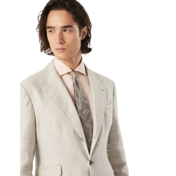 Cravate BRUNELLO CUCINELLI  soie grise motif Paisley cachemire