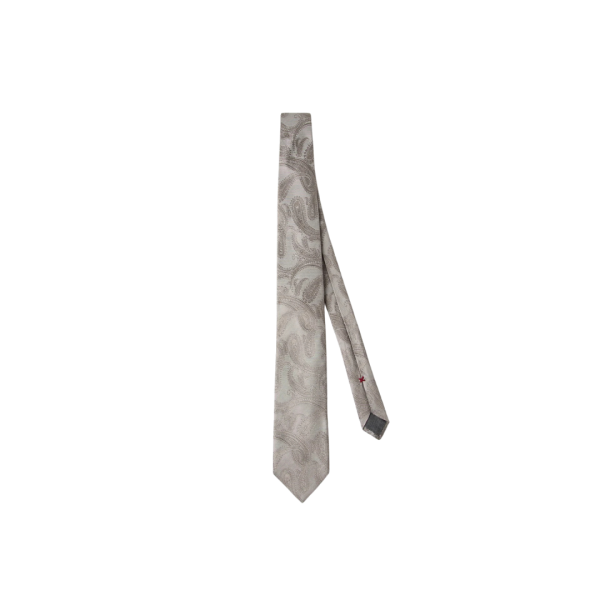Cravate BRUNELLO CUCINELLI  soie grise motif Paisley cachemire