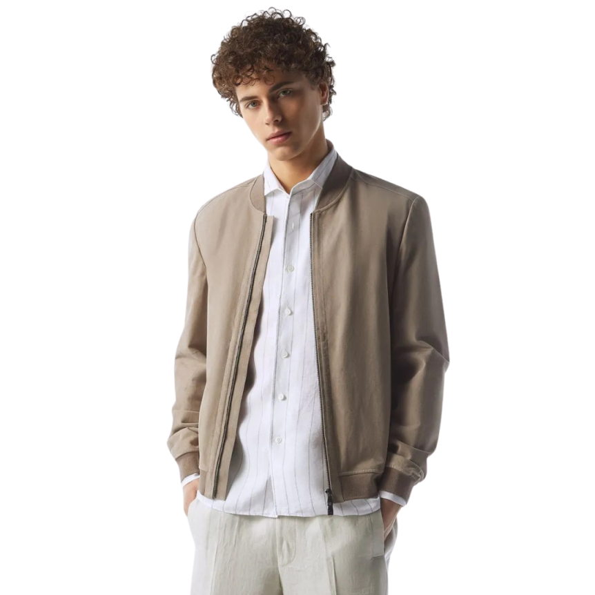 Blouson bomber CORNELIANI zippé daim beige