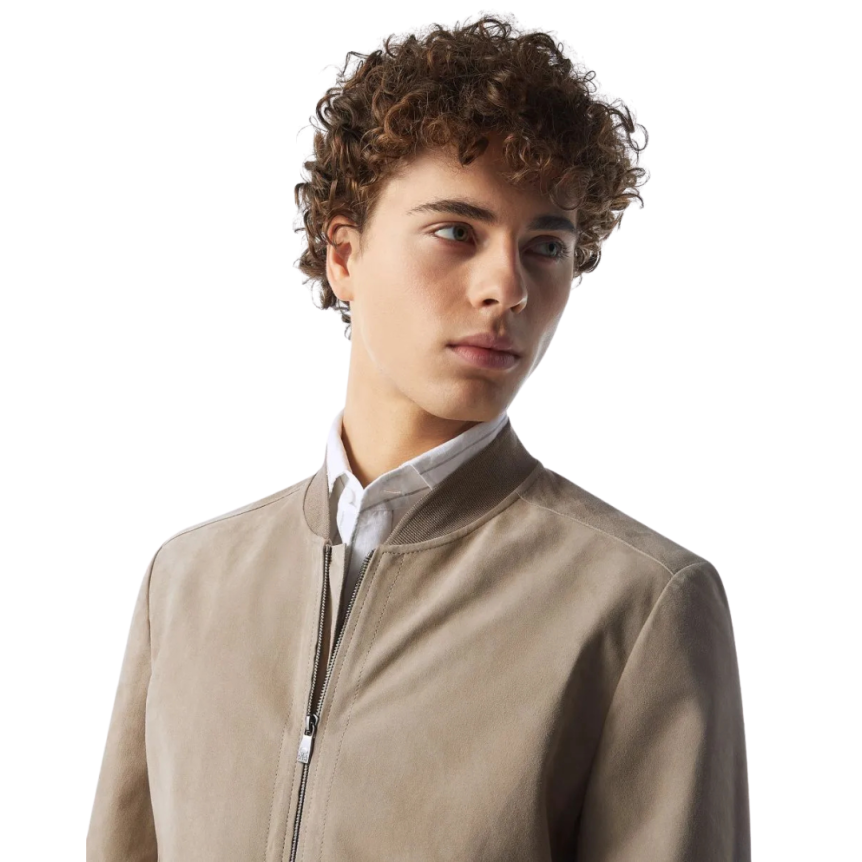 Blouson bomber CORNELIANI zippé daim beige