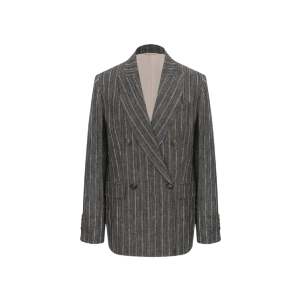 Veste blazer croisé BRUNELLO CUCINELLI rayures tennis chevrons gris