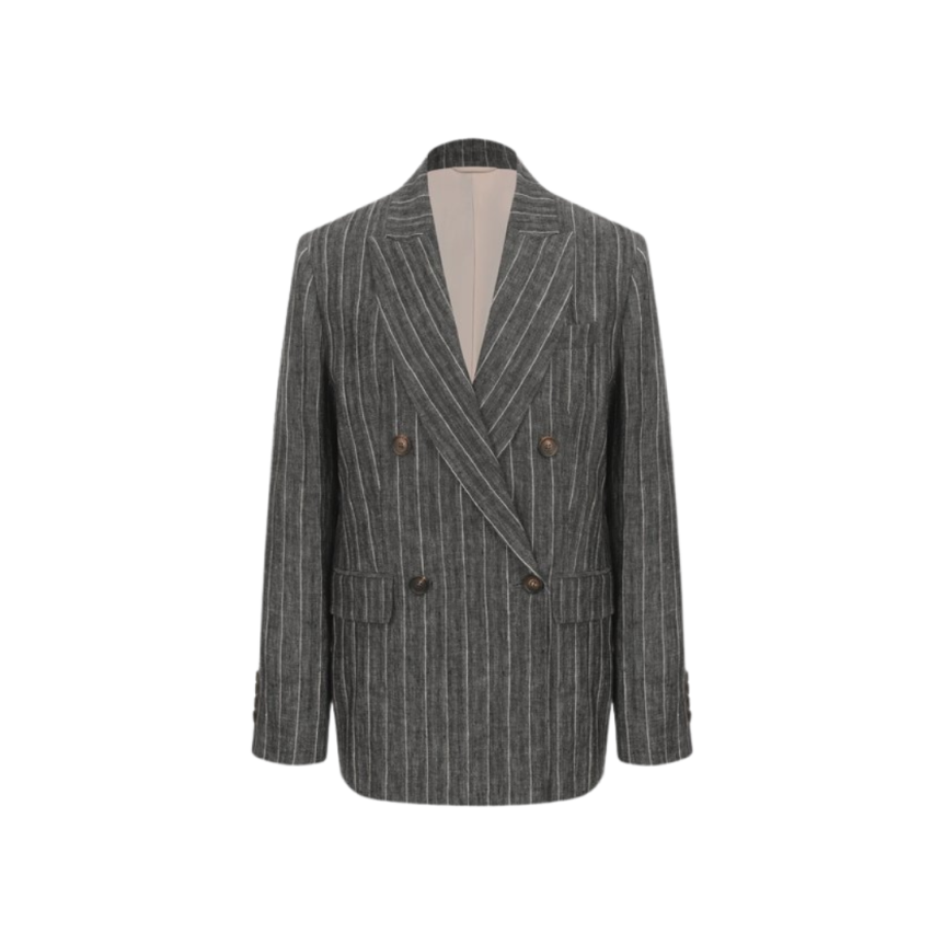 Veste blazer croisé BRUNELLO CUCINELLI rayures tennis chevrons gris