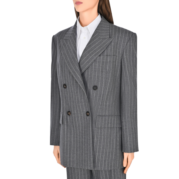 Veste blazer croisé BRUNELLO CUCINELLI rayures tennis chevrons gris