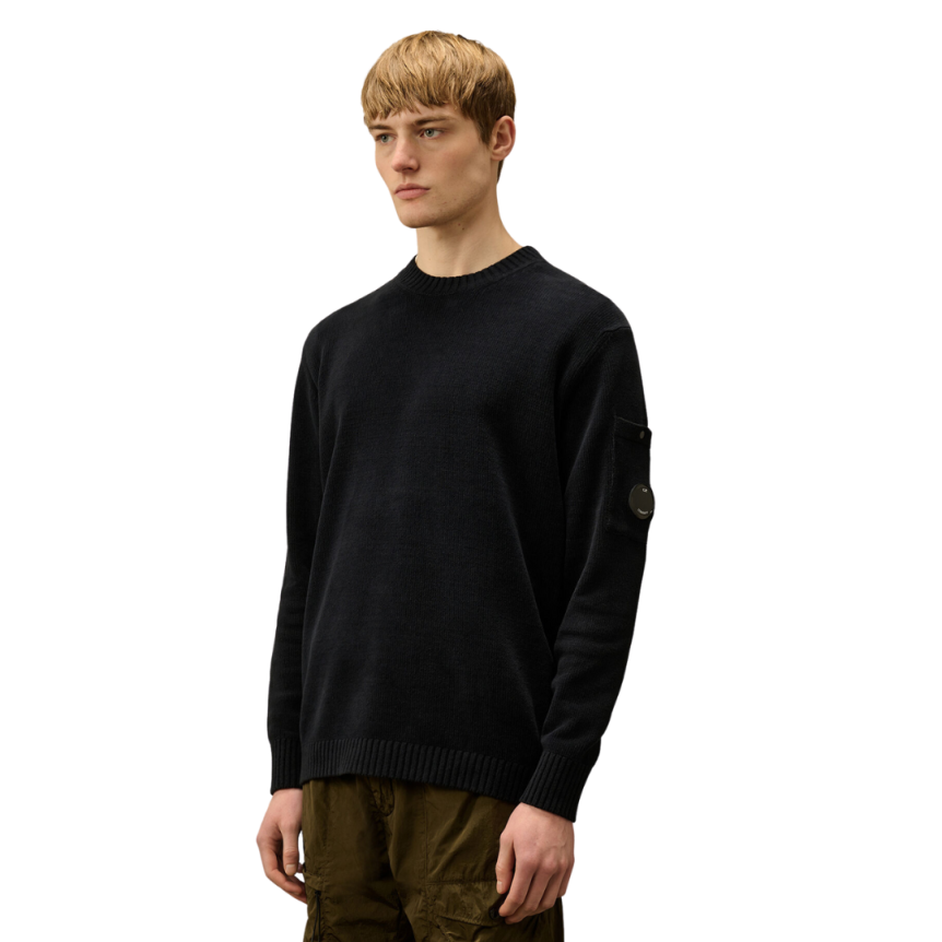 Pull col rond CP COMPANY coton chenille noir