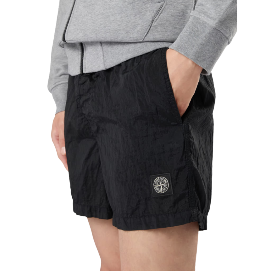 Short de bain STONE ISLAND nylon Econyl® métal noir