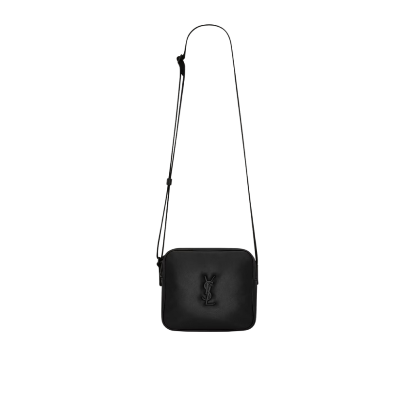Sac bandoulière SAINT LAURENT Camera bag  Niki cuir lisse noir logo Cassandre