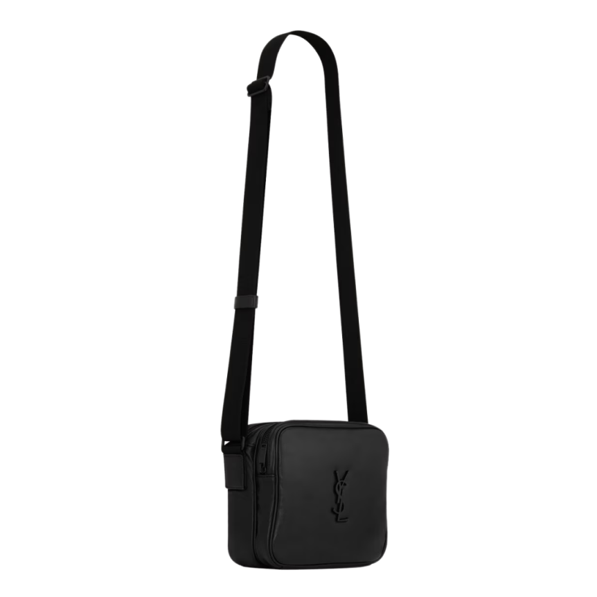 Sac bandoulière SAINT LAURENT Camera bag  Niki cuir lisse noir logo Cassandre