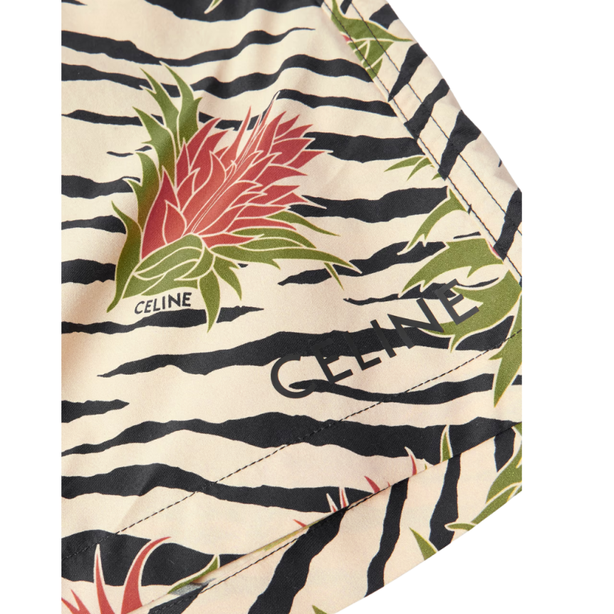Short de bain CELINE imprimé zèbre fleurs