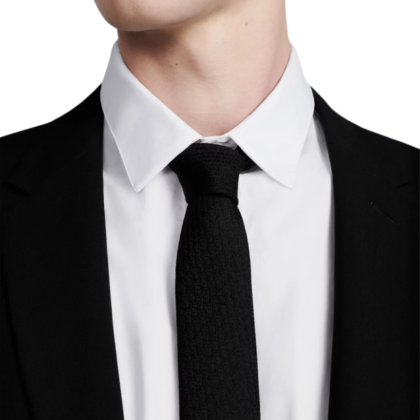 Cravate Soie noire Dior Oblique blanc