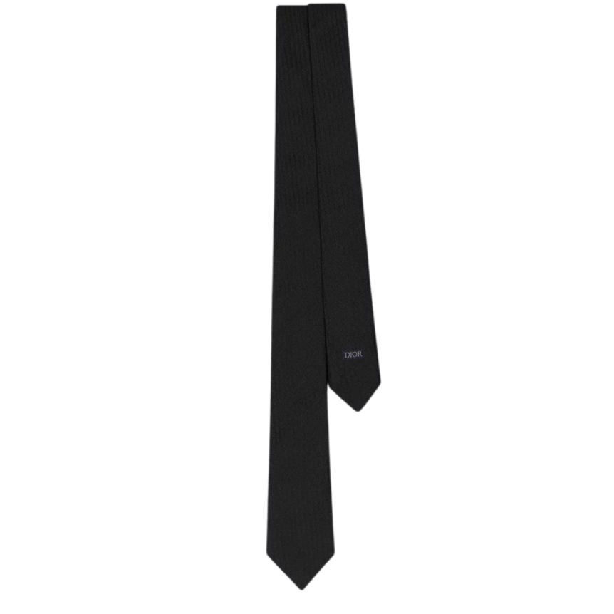 Cravate Soie noire Dior Oblique blanc