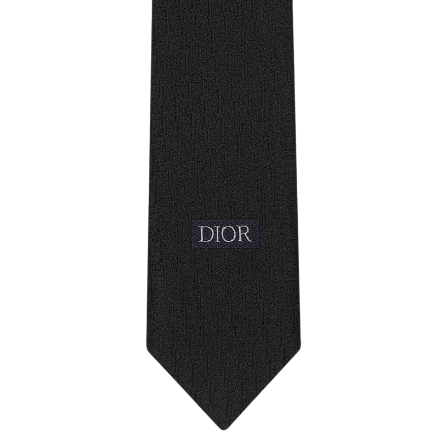 Cravate Soie noire Dior Oblique blanc