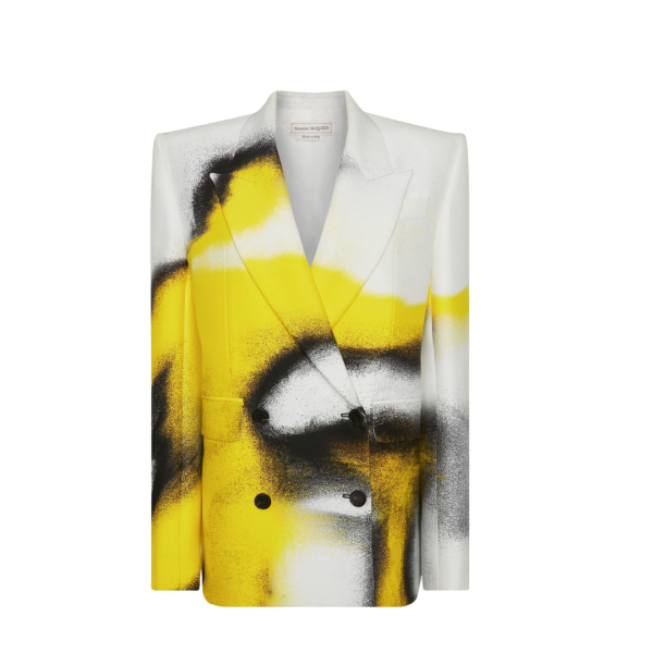 Veste cintrée épaule en pointe ALEXANDER MCQUEEN laine grain de poudre rose porcelaine