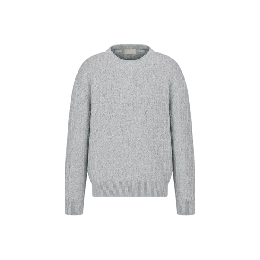 Pull DIOR col rond jacquard coton mélangé gris Dior Oblique