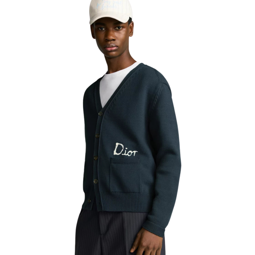 Cardigan DIOR jersey coton mélangé bleu marine imprimé DIOR & HYLTON NEL