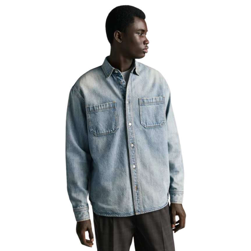 Chemise denim jean coton bleu doublé carreaux broderie Christian DIOR
