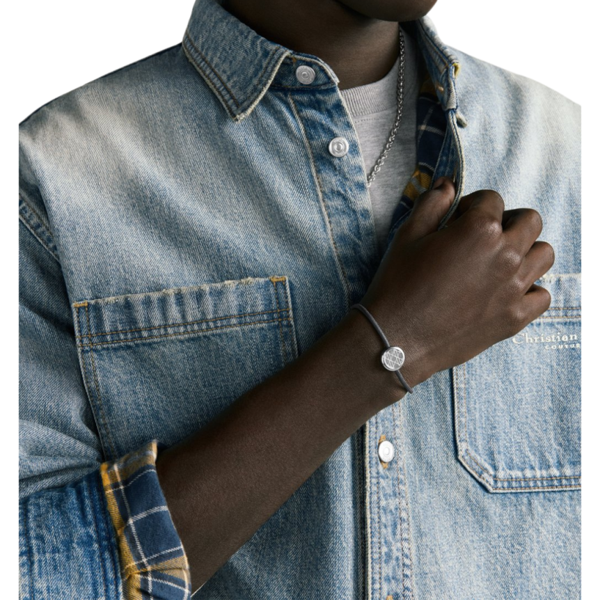 Chemise denim jean coton bleu doublé carreaux broderie Christian DIOR