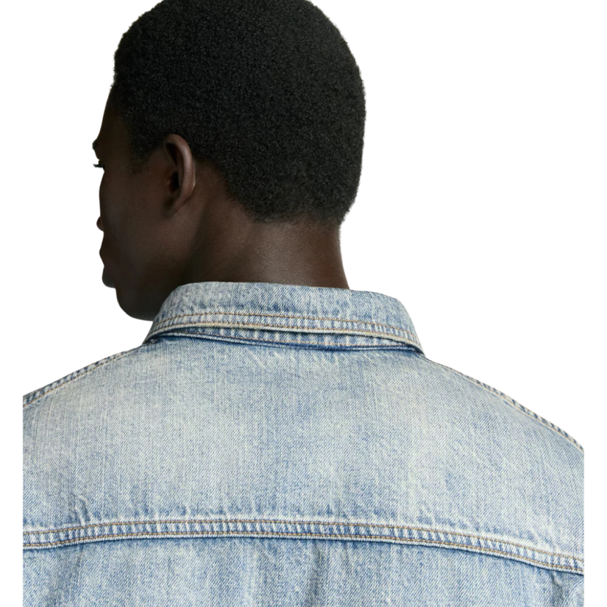 Chemise denim jean coton bleu doublé carreaux broderie Christian DIOR