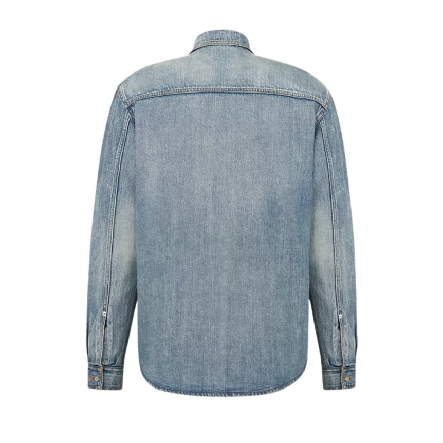 Chemise denim jean coton bleu doublé carreaux broderie Christian DIOR