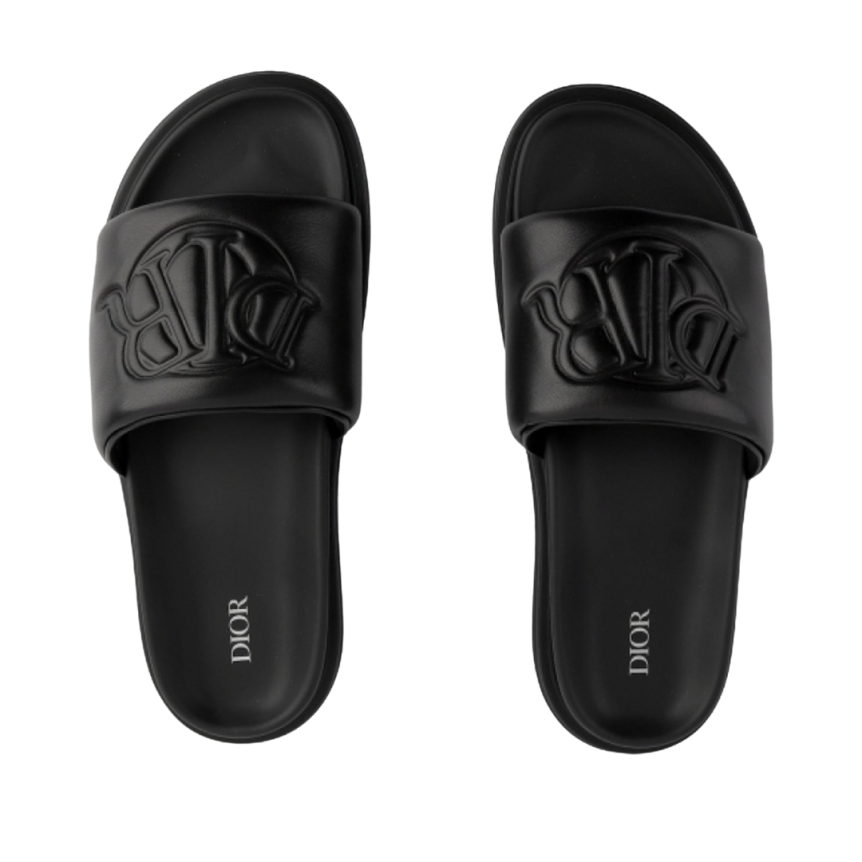 Claquette cuir noir DIOR Charm embossé