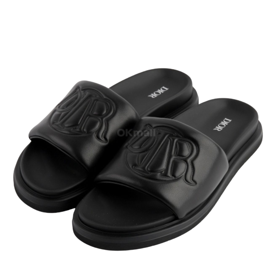 Claquette cuir noir DIOR Charm embossé