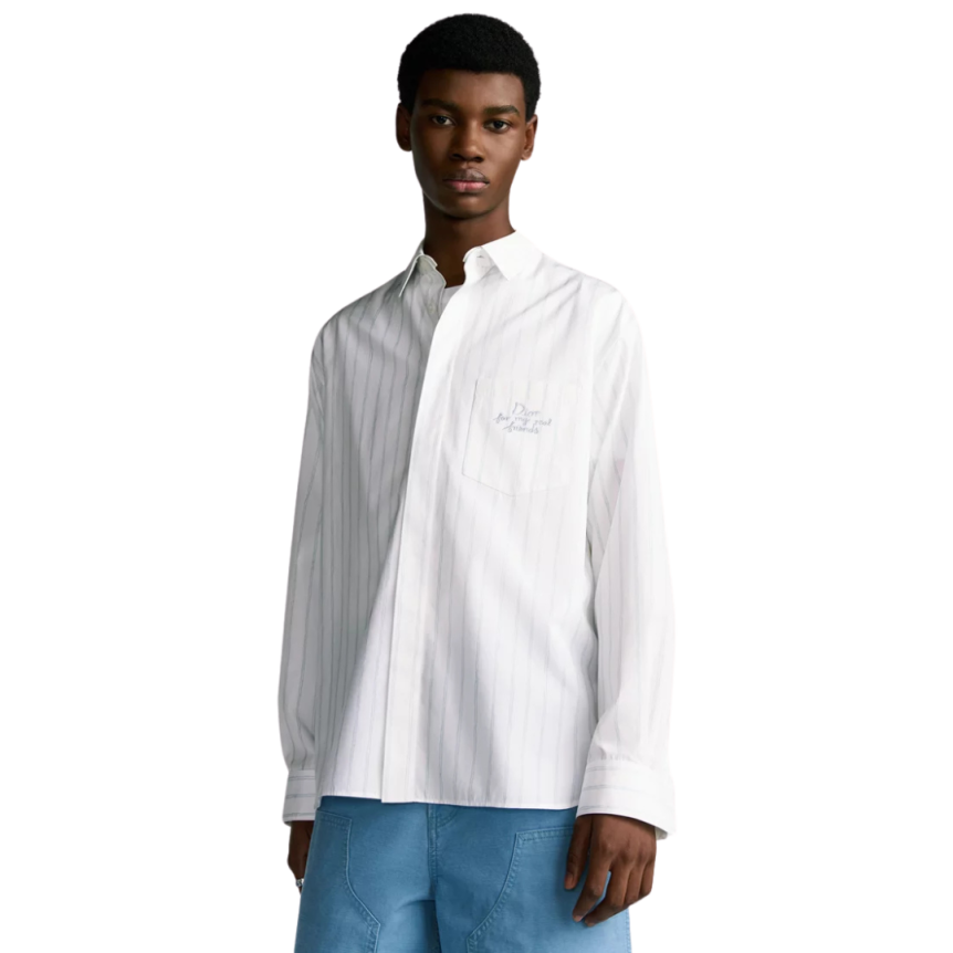 Chemise oversize DIOR and Hylton Nel Popeline coton blanc rayé bleu