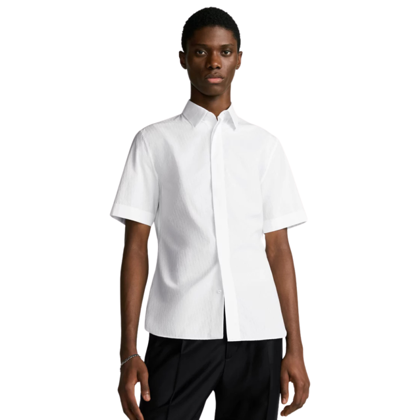 Chemise manches courtes Jacquard coton blanc Dior Oblique