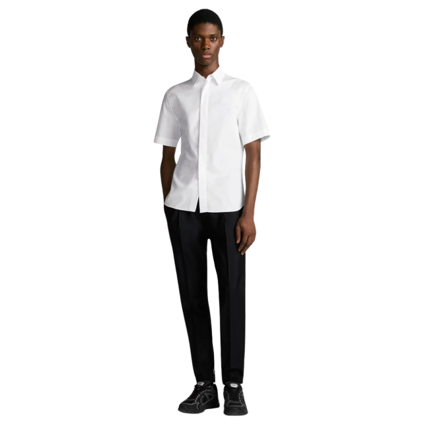 Chemise manches courtes Jacquard coton blanc Dior Oblique