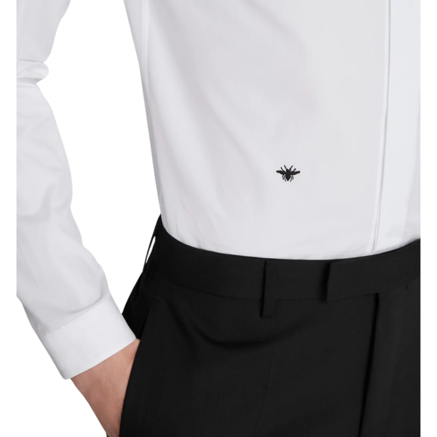 Chemise popeline coton blanc broderie abeille DIOR noir