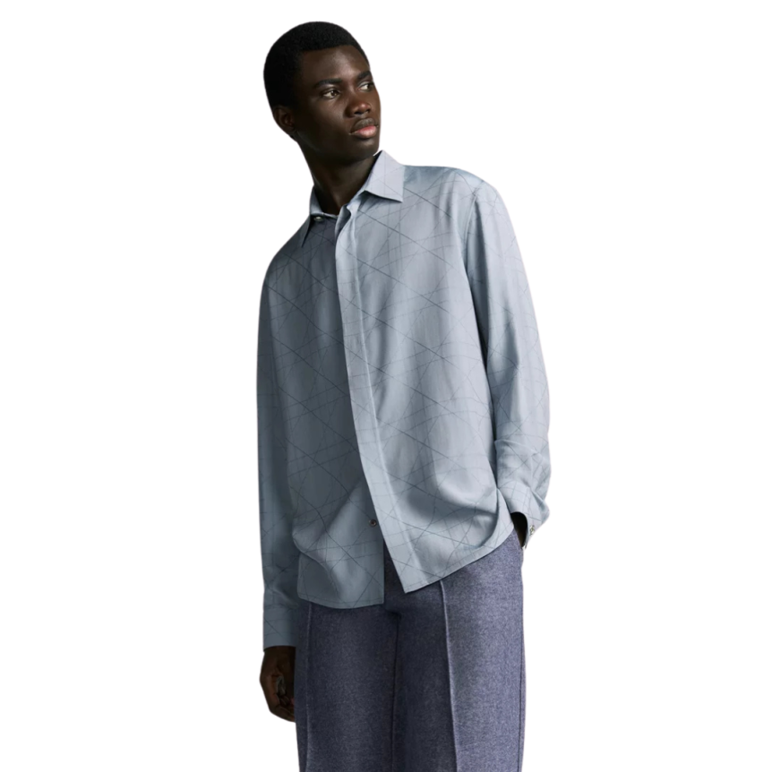 Chemise Cannage Dior Icon toile soie mélangée bleu