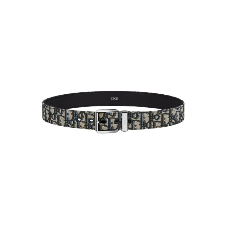 Ceinture DIOR toile jacquard Dior Oblique beige cuir veau grainé